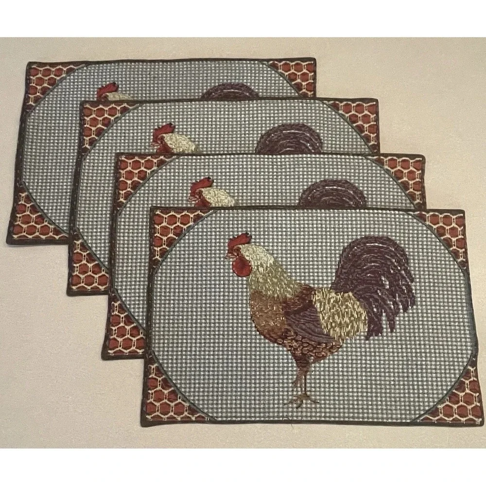 Rooster Tapestry Placemats Set / 4 Kitchen Woven 12